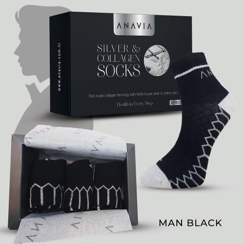 SİLVER COLLAGEN SOCK -MEN BLACK
