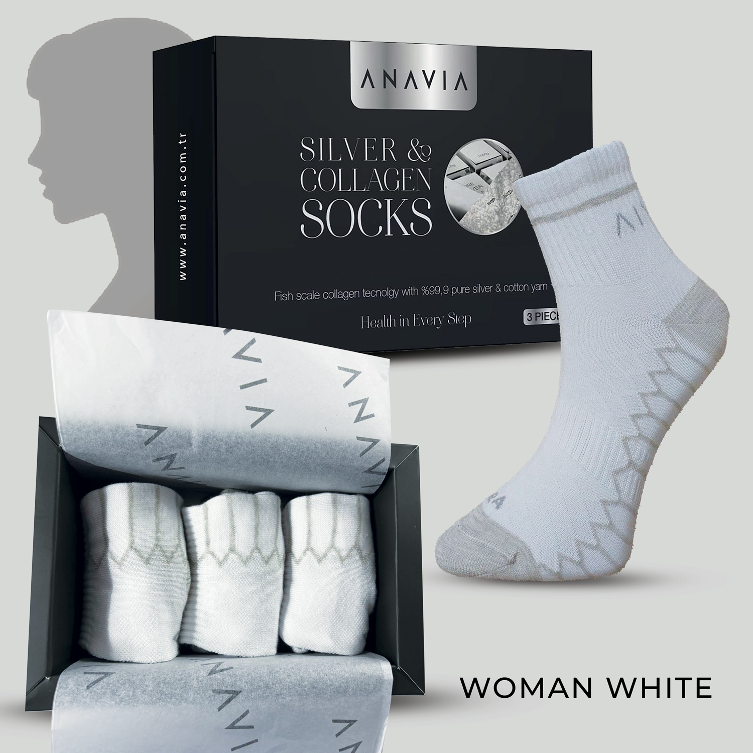 SİLVER COLLAGEN SOCK - WOMAN WHITE